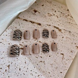 Espresso Etchings/Handmade Coffin Shape Press on Nails